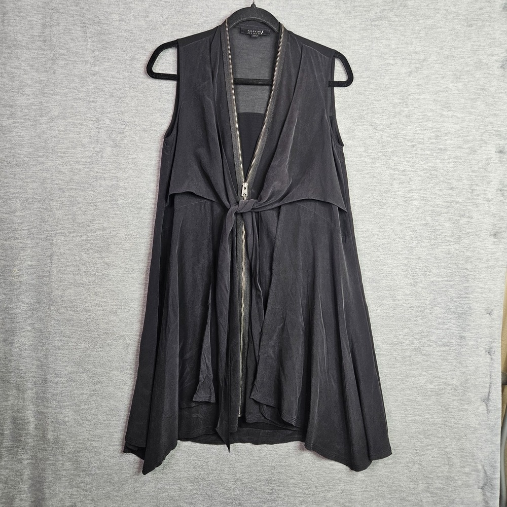 AllSaints Black Sleeveless Zip Front Dress Women's Size US 0 Draped